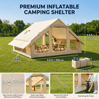 LILYPELLE Inflatable Camping Tent for 4-6 People, Easy Setup Oxford Cloth Air Tent with Stove Jack And Hand Pump, Spacious Glamping Tent House for Adults