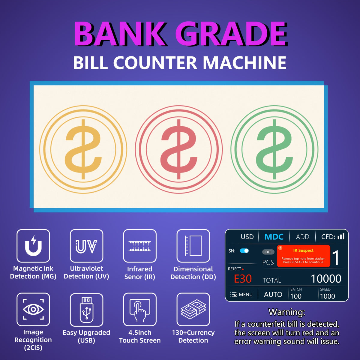 [Black Friday] Mixed Denomination Money Counter Machine, Value Counting, N70 Bill Counter With UV/MG/IR/MT Counterfeit Detection, 3.5" TFT Display Cash Counting Machine, Office Supplies, Black Friday