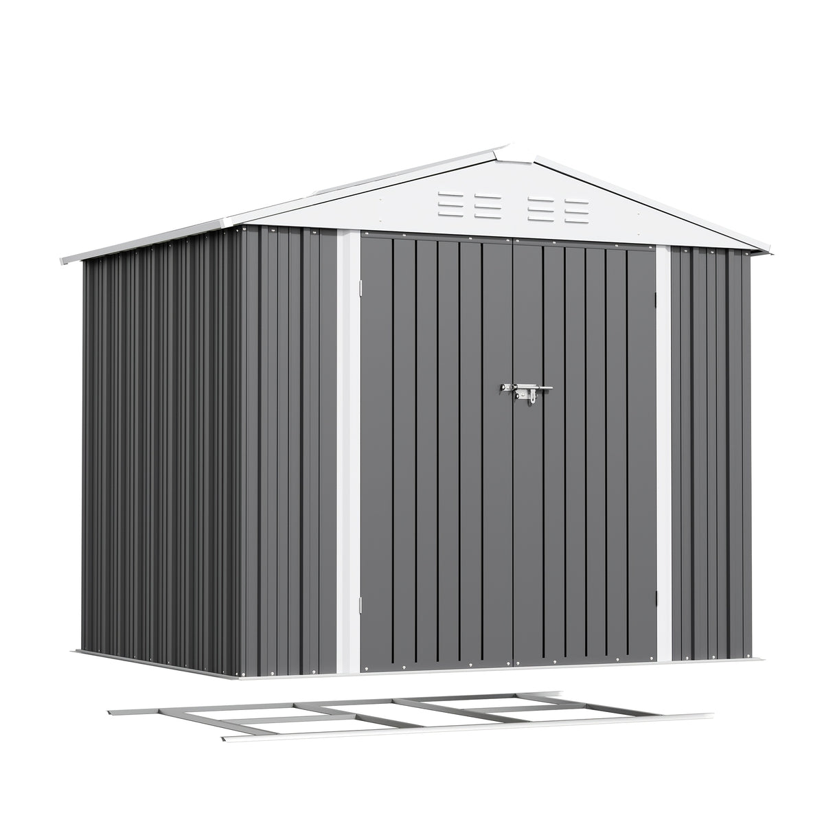 GUNJI 10 X10ft & 8 X 6ft 6 X 4ft & 5 X 3ft Storage Shed with Floor Frame, Metal Tools Shed with Design Of Lockable Doors, Utility And Tool Holder for Garden, Workshop, Backyard, Can Hold Various Tools