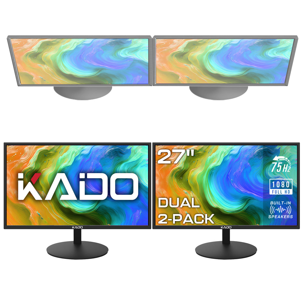 Kado by Sceptre Dual Monitor Setup - 2-Pack 27" 1920x1080 Computer Monitor 75Hz VESA Mount Office Gaming Built-in Speakers