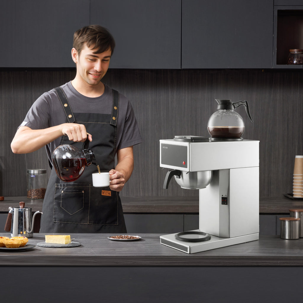VEVOR Commercial Drip Coffee Maker, 12 Cups Coffee-Maker Machine with 2 Glass Carafes and 2 Decanter Warmer Plates, Stainless Steel Drip Style Coffee Brewer, for Restaurant, Office, Coffee Shop & Home
