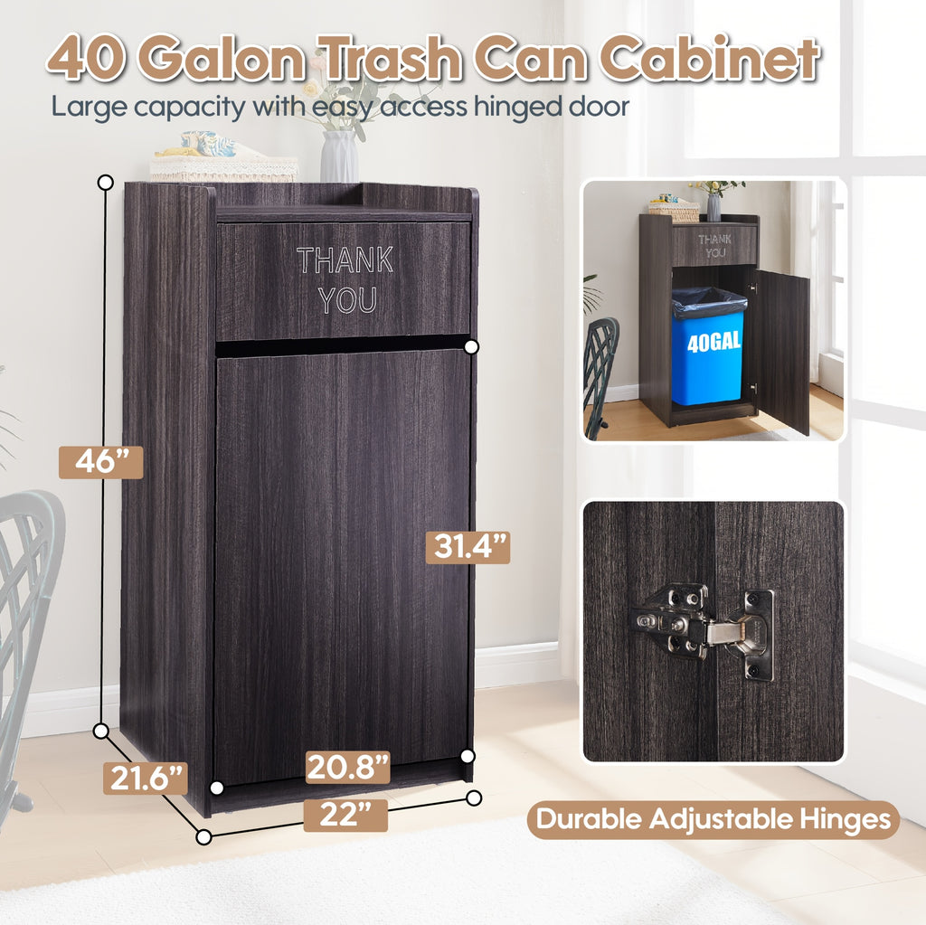 Large 40-Gallon Wooden Waste Bin with a Tray Top, Featuring a Spacious Design, Easy-To-Clean Surface, And Compact Storage, Perfect for Offices, Restaurants, And Kitchen Cabinets
