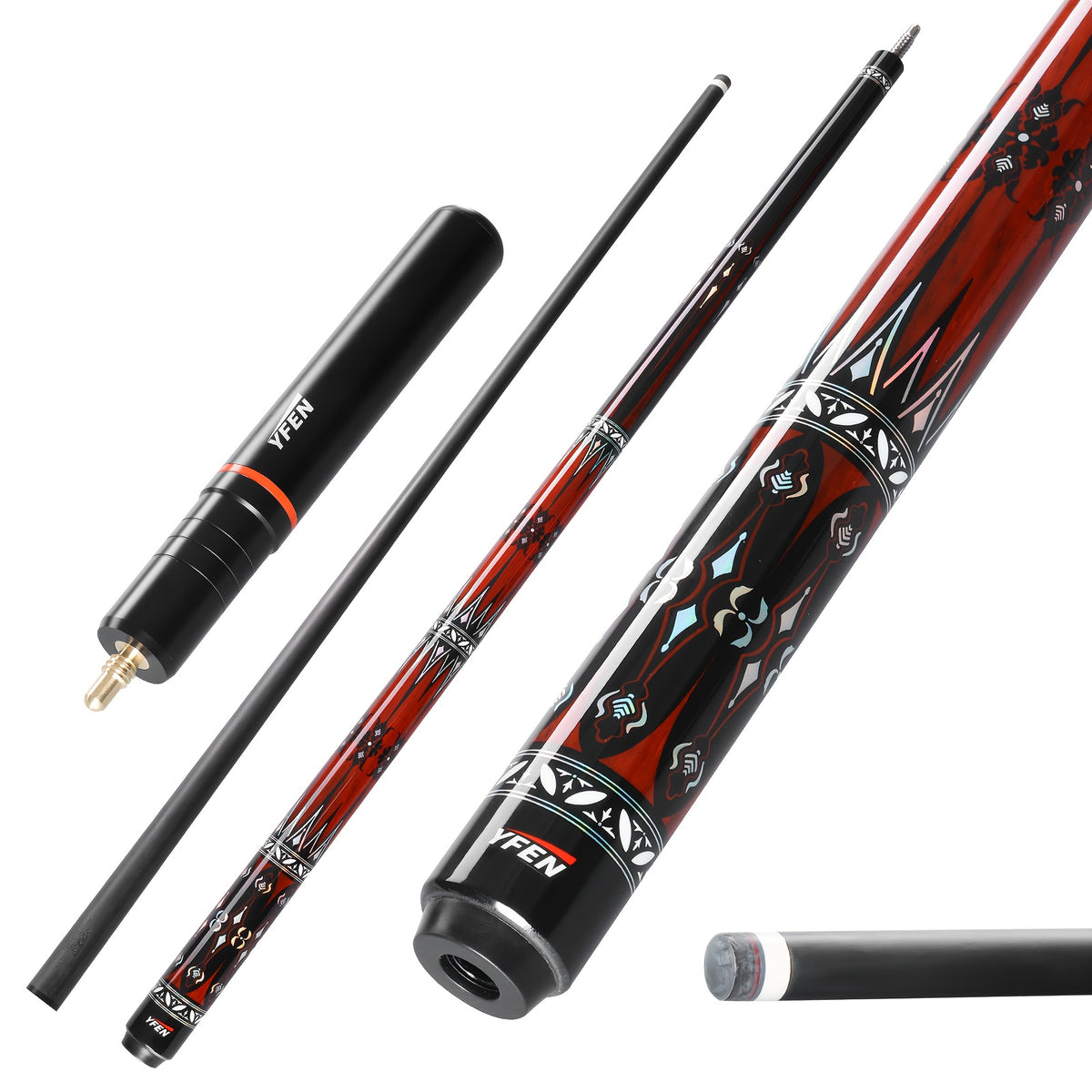 YFEN Carbon Fiber Pool Cue Stick - Professional Billiard Cue with Low Deflection 12.5mm Tip, Pro-Taper Shaft & Canadian Maple Butt, Cue for Competitive Play (//) - Extension Compatible Pool Cues for Pros &