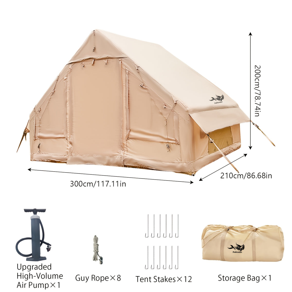 Inflatable Camping Tent for 4-6 Person Family Trips, PAKICETUS Quick-Setup Glamping Shelter with Breathable Mesh