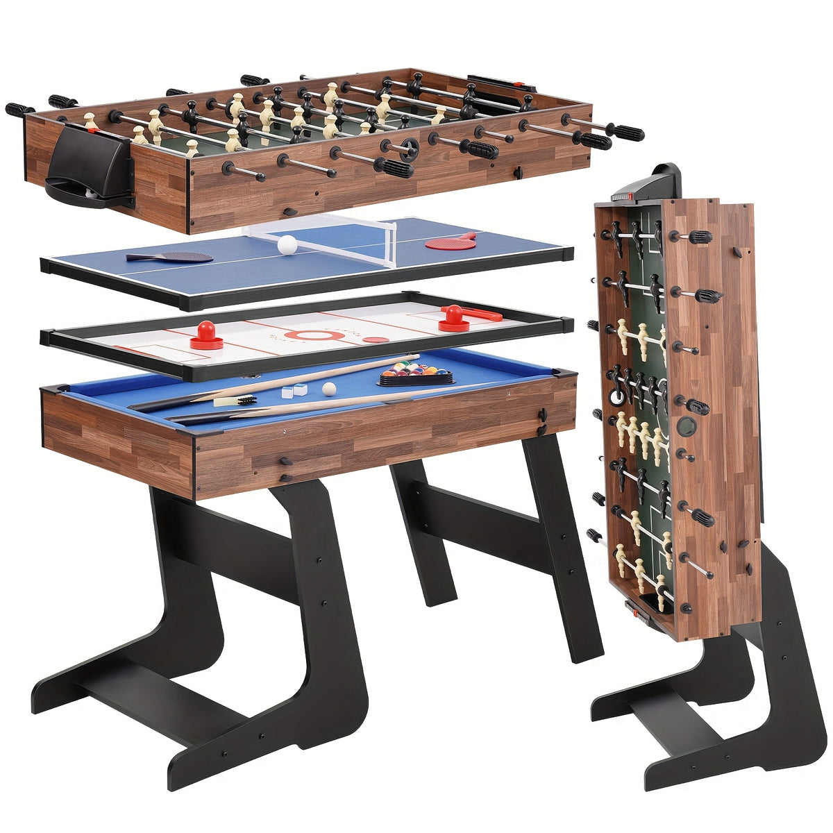 54 Inch Four-In-One Multifunctional Gaming Table, Foldable for Easy Storage And Combination Gaming Table, Suitable for Adults, Families, And Gaming Rooms, Equipped with Table Tennis, Hockey, Billiards, And Table Football