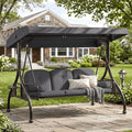 3 Person Patio Porch Swing Outdoor Converting Swing Glider Hammock with Adjustable Canopy, Cushions for Outside Backyard, Garden(Pillow Not Included)