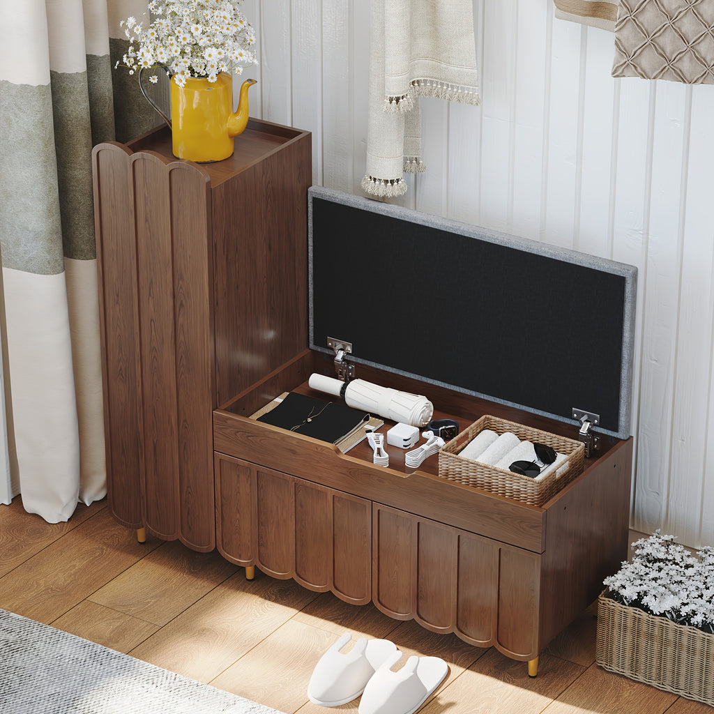 Shoe Organizer Cabinet, Entryway Bench With Adjustable Shelves And Cushioned Seat, Unique L-Shaped Bench Cabinet For Entryway