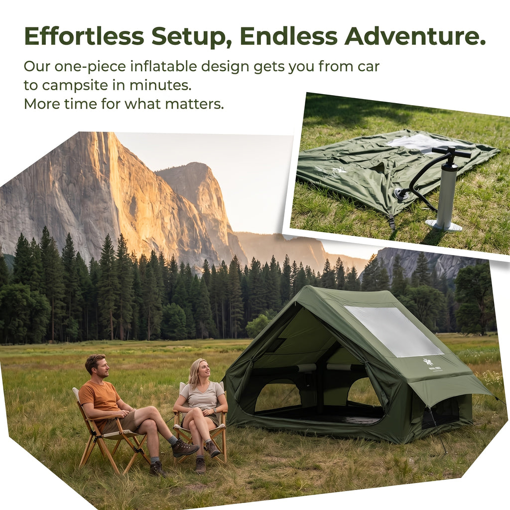 4-6 Person Inflatable Camping Tent - Easy-To-Set-Up Family Outdoor Tent with Sunshade, Windproof, Heat Insulation, And Mosquito Protection. High-Quality Design, Suitable for All Seasons, Includes Storage Bag, Air Conditioning Vent, And Chimney