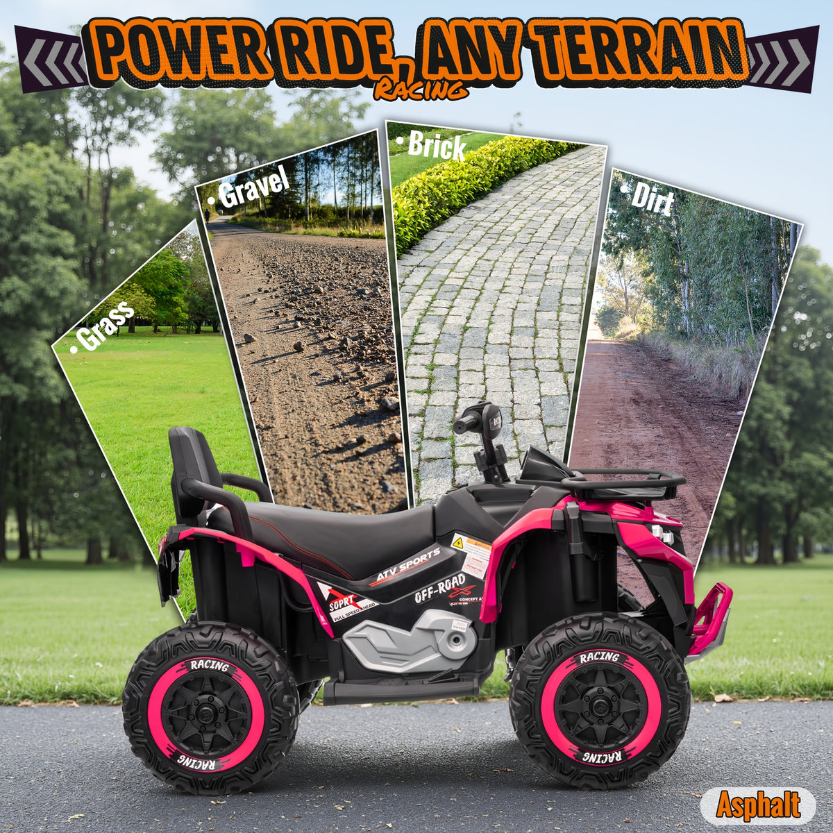 24V Electric Kids ATV Quad, 4WD Off-Road Vehicle, 2-Seater with Leather Seats And Knee Pads, Ride-On for Boys And Girls (/Red//Black) - Ideal Birthday/Christmas/Halloween Gift, 3 Speeds, Remote Control Design