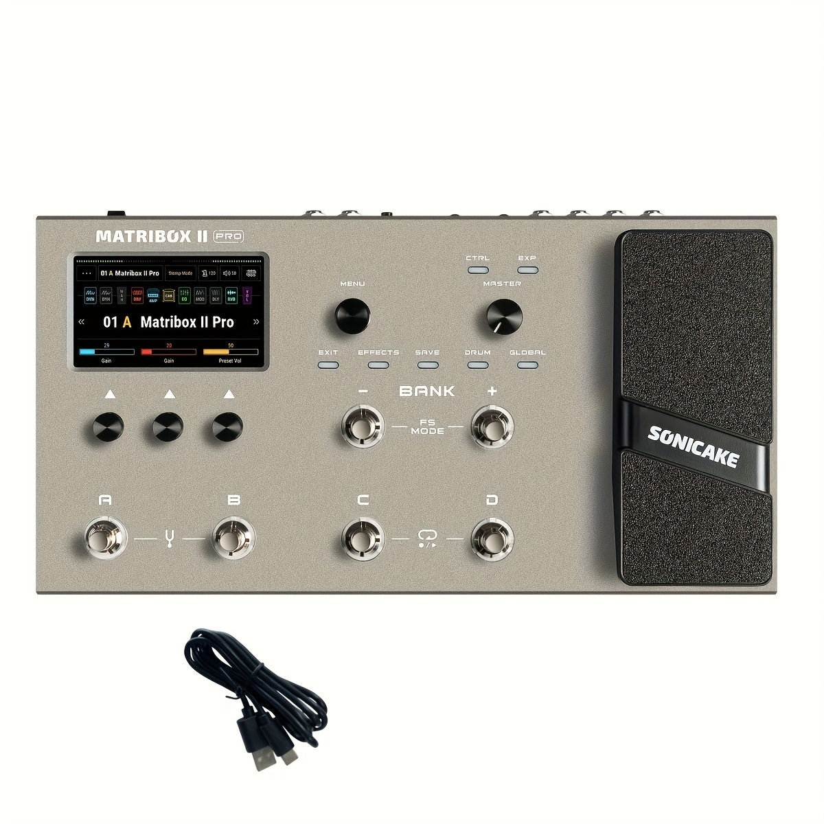 SONICAKE Matribox II Pro Guitar & Bass Amp Modeling Multi-Effects Pedal with 4.3" Touchscreen, 63 Amps/93 Pedals/61 Cabinets, IR Simulation, Expression Pedal, MIDI, USB Audio Interface, FX Loop, Metal Chassis, Guitar Effects Pedals, Live Performance Gear,