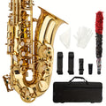 Glarry Mid-range Alto Drop E Lacquered Golden Saxophone, with Carve Patterns, Brass Material, Stylish Appearance, Kit with Hard Case, Cleaning Tools, for Beginner, All Experiance Level, Festival/ Birthday Gift for Music Lover