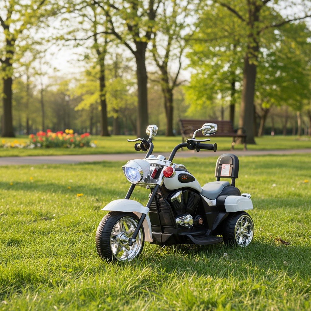 COSTWAY 3-Wheel Chopper Motorcycle, 6V Powered Ride-On Toy with Training Wheels, Headlight And Forward/ Reverse, Electric Trike for Kids 3+ Years Old
