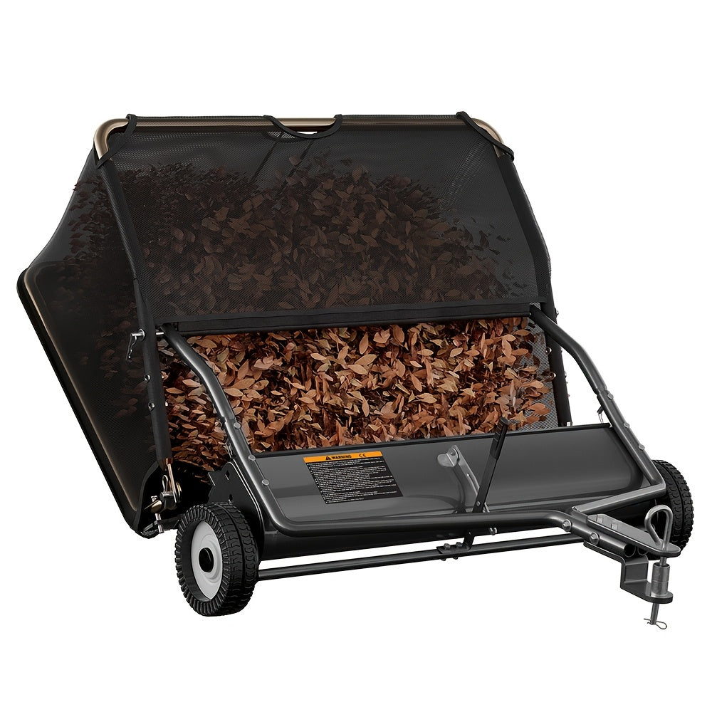 42/48" Lawn Sweeper That Can Be Towed, Designed for Collecting Grass with a Large Hopper Capacity of 18.55/25.16 Cubic Feet, a Robust Collector for Leaves And Grass, Featuring an Adjustable Brush Height Lever And a Dumping Rope