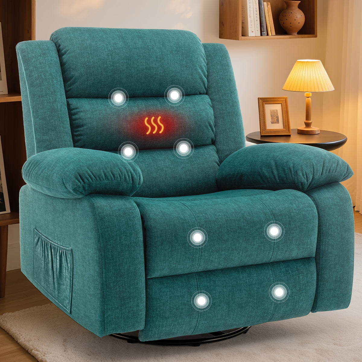 Rocking Recliner Chair for Adults with Massage and Heat — 360° Swivel Seating for the Living Room