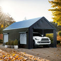 [Extra Large Carport] 12X20 10X20 FT Extra Large Heavy Duty Carport, Upgraded Portable Garage Car Canopy with Roll-Up Ventilated Windows, Removable Sidewalls, Waterproof UV Resistant All-Season Tarp for Parking, Dark Gray Or