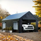 [Extra Large Carport] 12X20 10X20 FT Extra Large Heavy Duty Carport, Upgraded Portable Garage Car Canopy with Roll-Up Ventilated Windows, Removable Sidewalls, Waterproof UV Resistant All-Season Tarp for Parking, Dark Gray Or