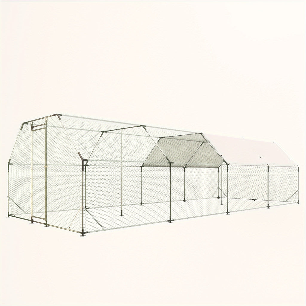 [Pet Cage] 9.94 Ft. X 25.68 Ft. Galvanized Large Metal Walk In Chicken Coop Cage Farm Poultry Run Hutch Hen House