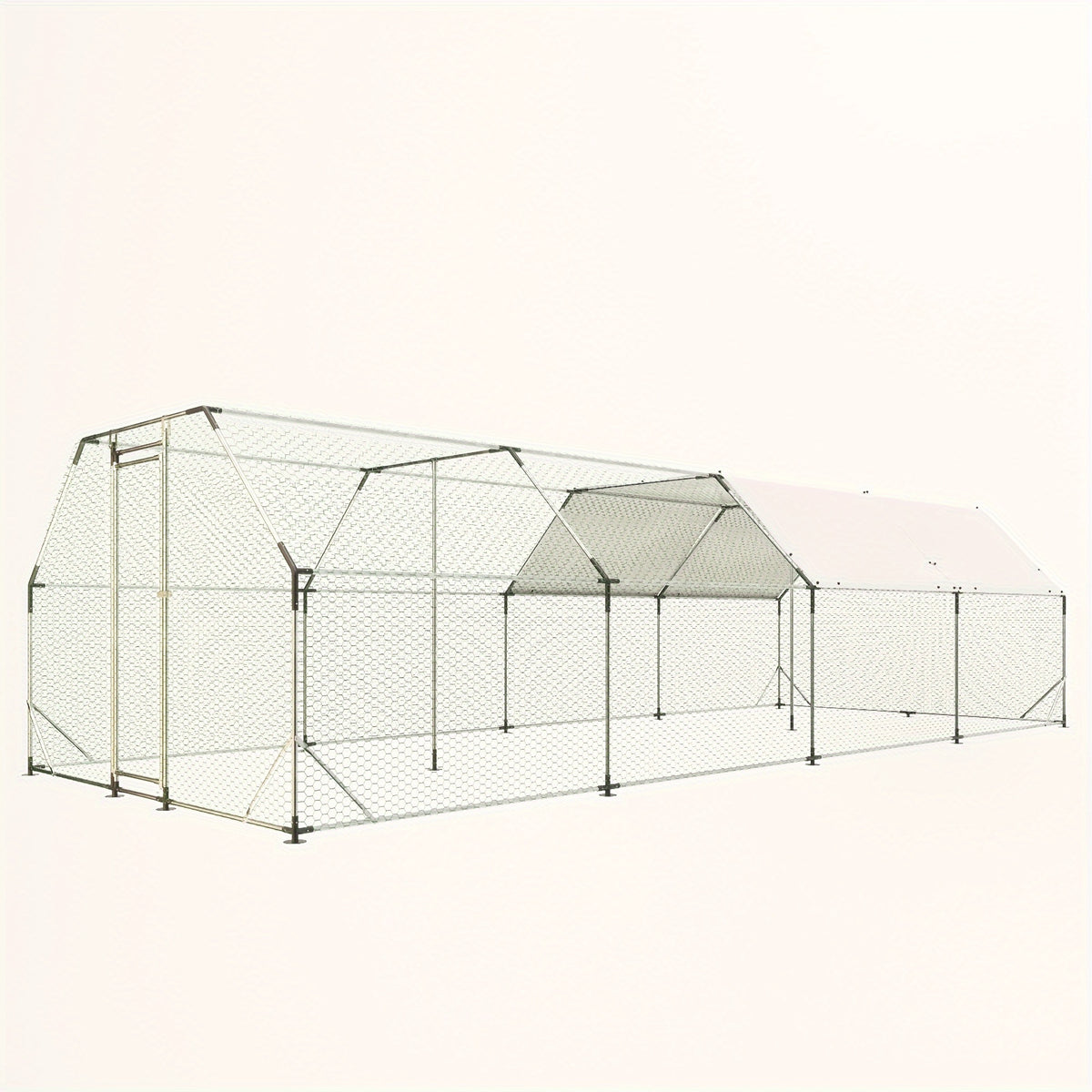 [Pet Cage] 9.94 Ft. X 25.68 Ft. Galvanized Large Metal Walk In Chicken Coop Cage Farm Poultry Run Hutch Hen House