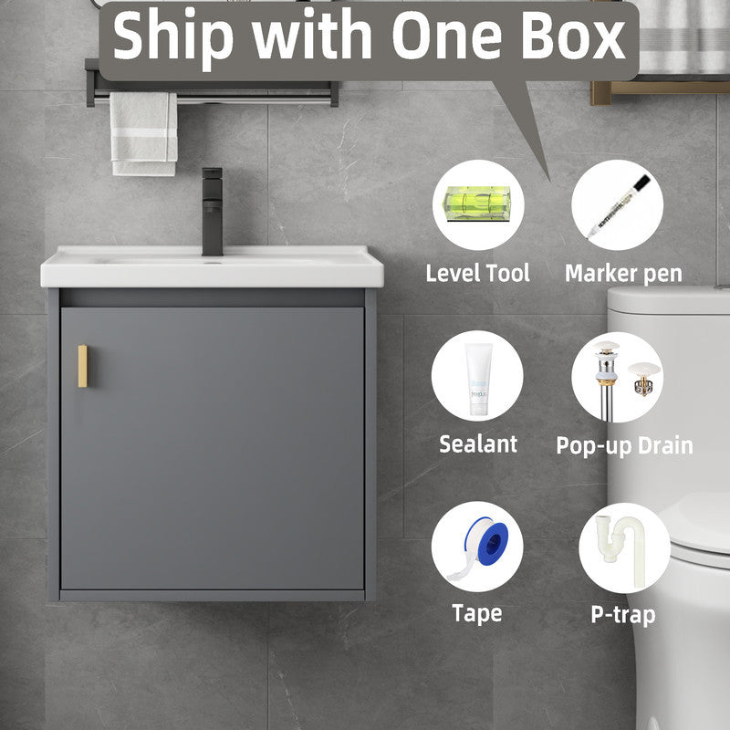 20'' Bathroom Vanity with Sink Combo, Wall Mounted Small Bathroom Vanity with Soft-Close Door Modern Floating Cabinet, Pop-up Drain, P-Trap Included, Gray