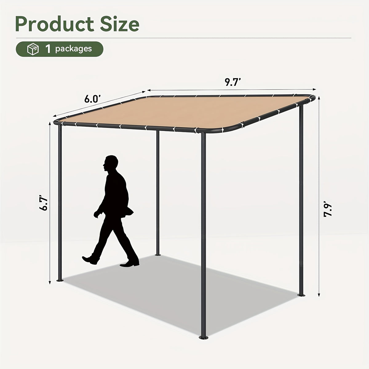 8X5FT/10x6FT/12x10FT Lean-to Gazebo Pergola - Wall Mounted Outdoor Canopy With Sloped Roof, Water And UV Resistant Awning For Patio, Deck, Backyard, Garden, Khaki