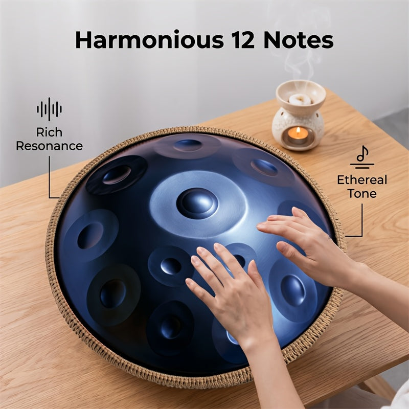 12 Notes Handpan Drum, 22Inch D Minor Kurd 432Hz Steel Tongue Hand Pan Drum for Adults Yoga Meditation, Hand Tuning Sound Healing Instrument Gift for Beginners with Soft Bag, Hand Mallets, Stand, Cloth, Sound Stickers