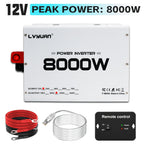 LVYUAN Power Inverter, 8000W (peak), 12V DC to 110V/120V AC Converter, Suitable for Homes, RVs, Boats, Off-grid Solar Systems, And Vehicles. Features USB Charging Ports, 4 AC Power Outlets, Dual USB Ports, An LCD Display, And A Remote Control.