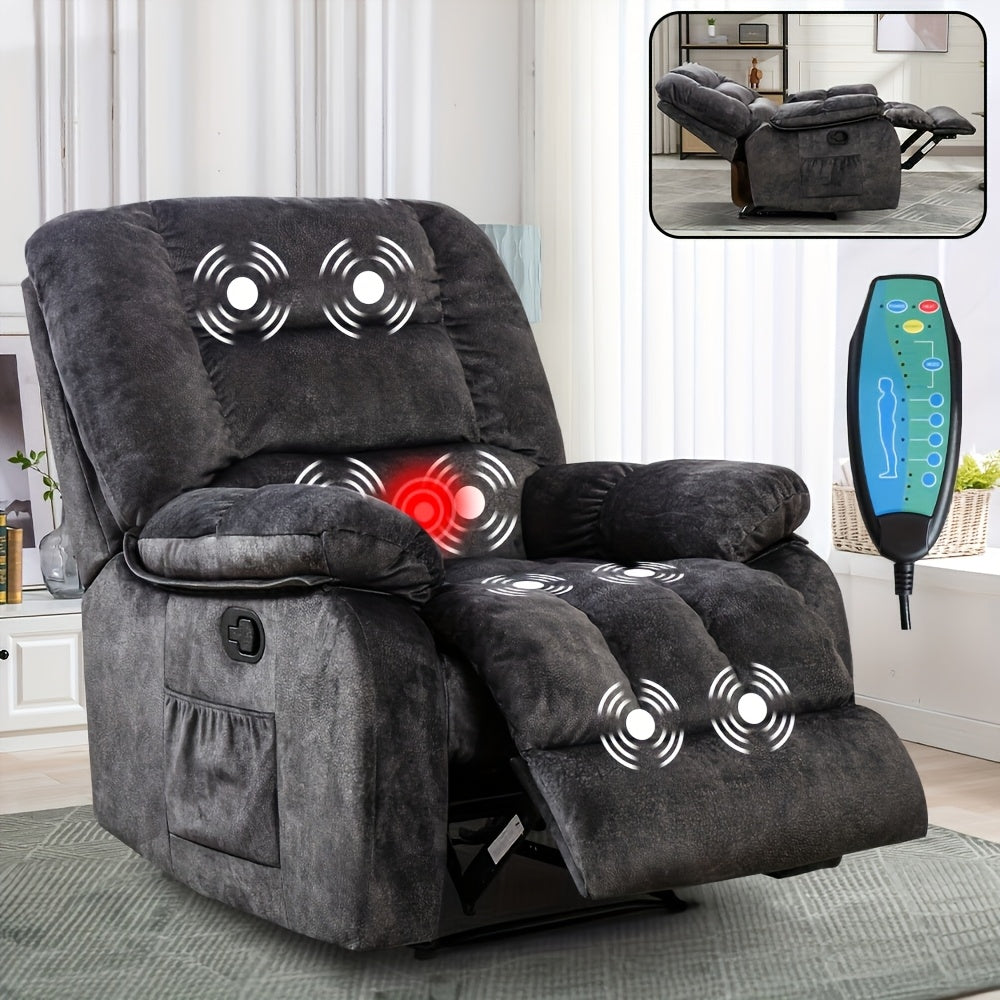 Large Manual Recliner with Massage And Heating Functions, Sofa with Side Pockets, Suitable for Living Room And Bedroom