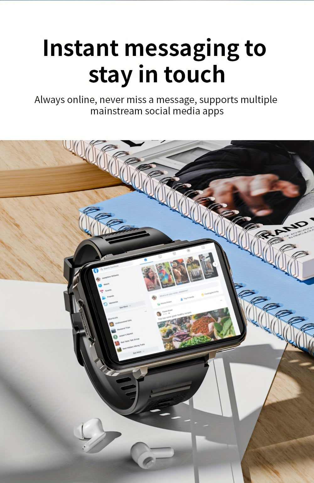 LOKMAT APPLL 5 MAX Smart Watch, 2.4" TFT Screen MTK6762 Chipset Dual Camera Smart Watch Phone Replace Strap with Flashlight