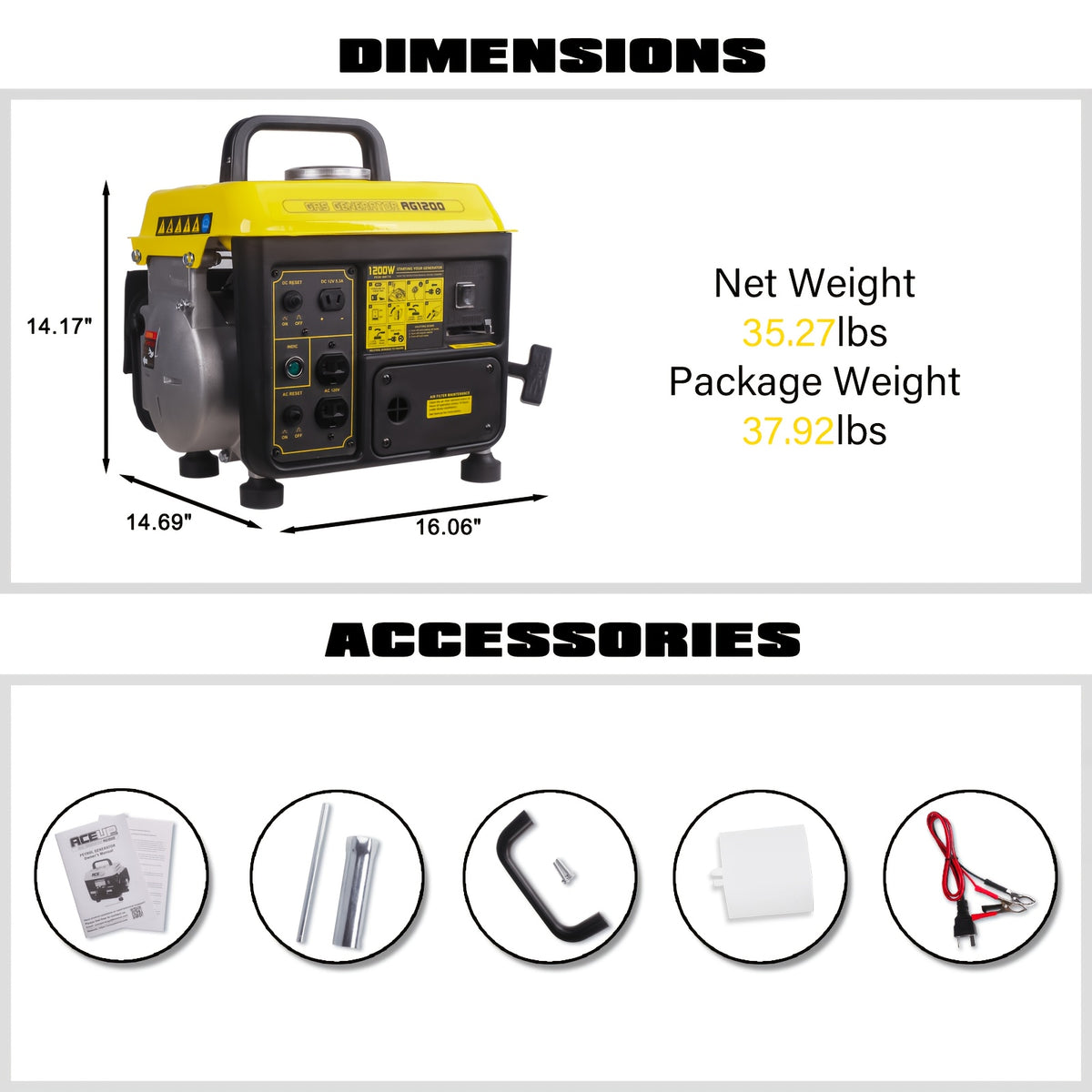 Aceup Energy 1200W Portable Gas-Powered Generator, Small Carrying Handle Generator For Camping, Home, Urgent Use, 1200W Peak Watts, 900W Running Watts