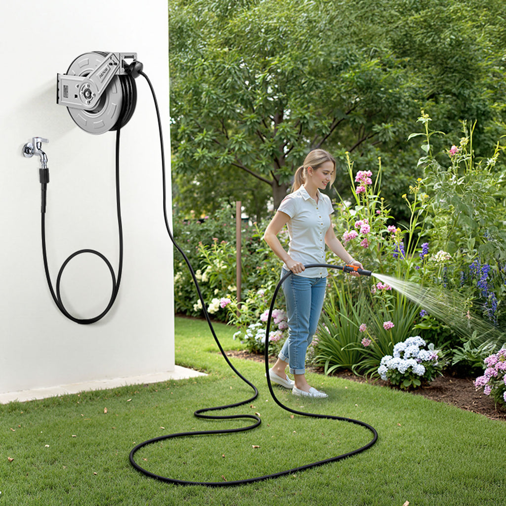 VEVOR Pressure Washer Hose Reel 65ft x 1/4in Retractable 3200PSI Auto-Rewinding