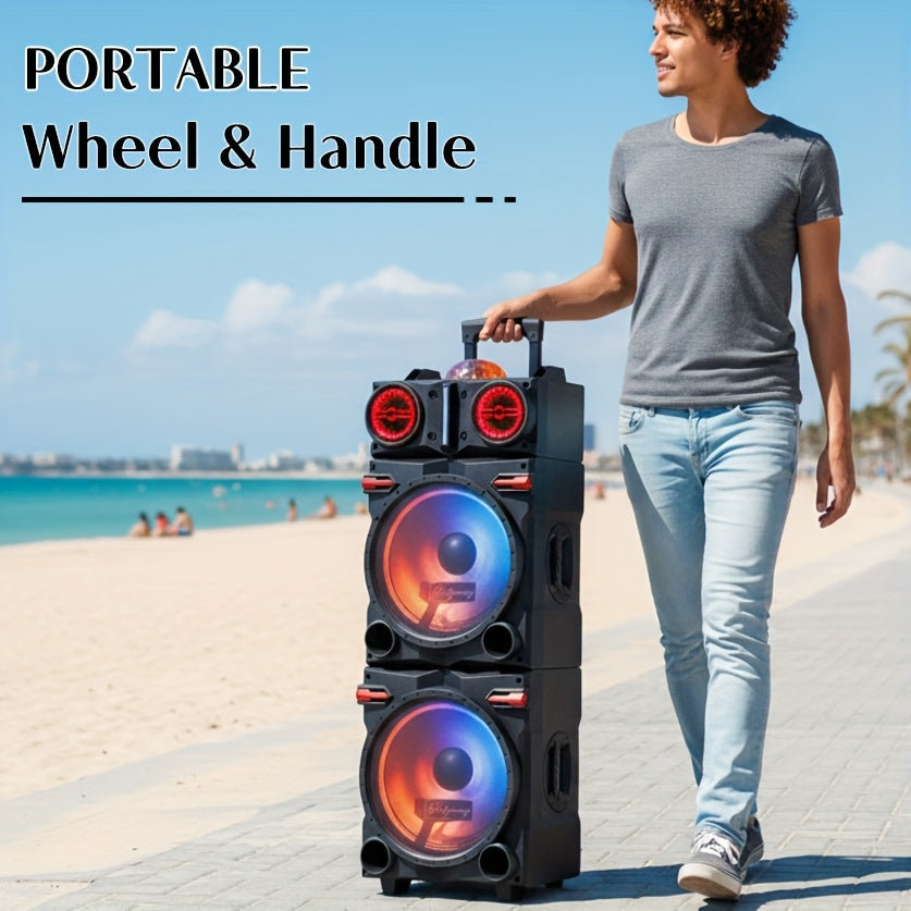 10" Dual Speaker System Built In BT for Wireless Connection, LED Party Lights, FM Radio, AUX/Microphone Inputs - Portable PA System for Parties, Karaoke, DJ (Includes Wired Mic)