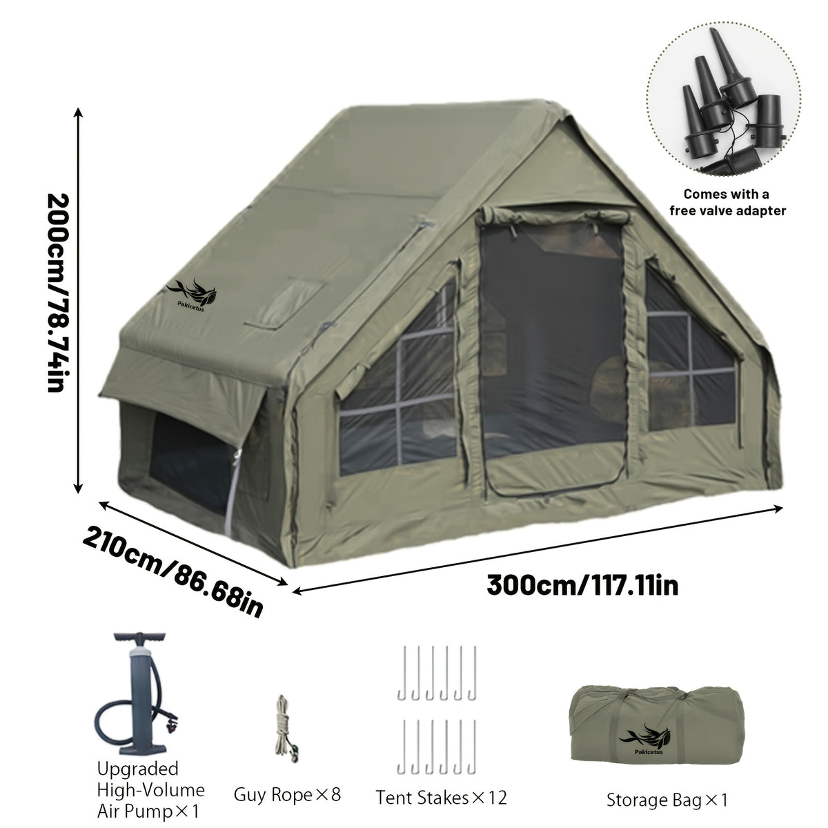 PAKICETUS Large Inflatable Camping Tent (Optional: Skylight, Stove Jack, and Door), Quick Air-Flow & Breathable Mesh Design, Summer Glamping Hot Tents for Camping with Stove, Quick Setup Inflatable Camping Tent for 4-6 Person Families, All-season