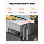 VEVOR Commercial Food Warmer, 1500W Electric Stainless Steel Steam Food Warmer with Glass Cover, 6 x 1/3 Size Pans Buffet Bain Marie with Soup & Perforated Ladles, for Catering, Restaurant & Party