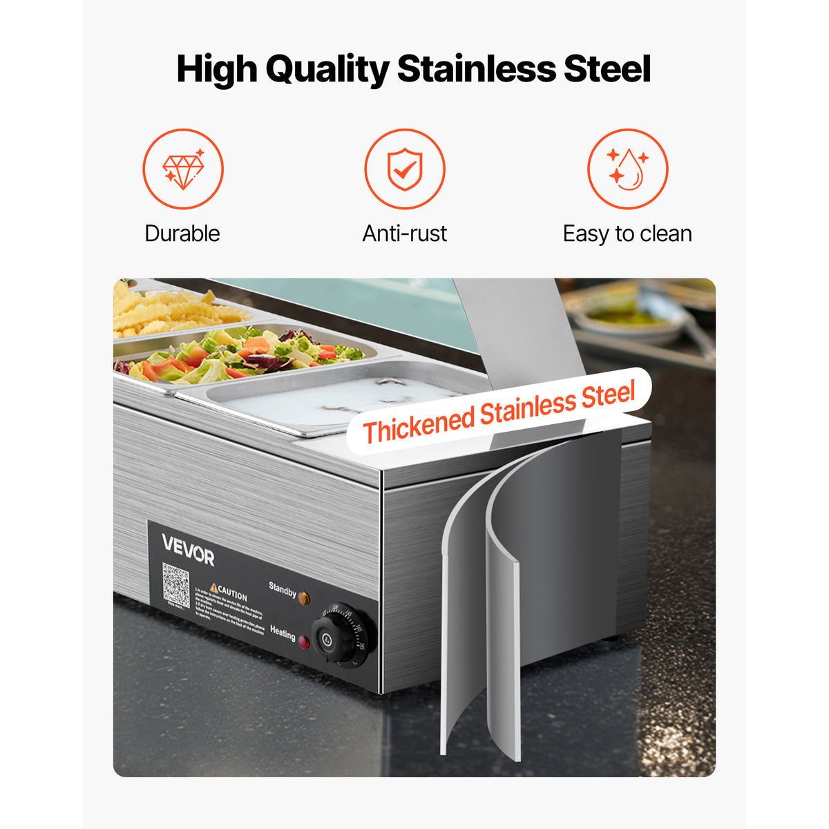 VEVOR Commercial Food Warmer, 1500W Electric Stainless Steel Steam Food Warmer with Glass Cover, 6 x 1/3 Size Pans Buffet Bain Marie with Soup & Perforated Ladles, for Catering, Restaurant & Party