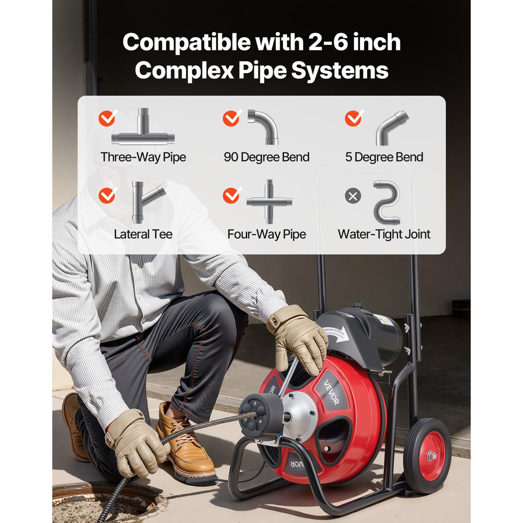 Electric Drain Cleaner Machine by VEVOR with 100 FT Cable for Sewer and Household Drain Clearing