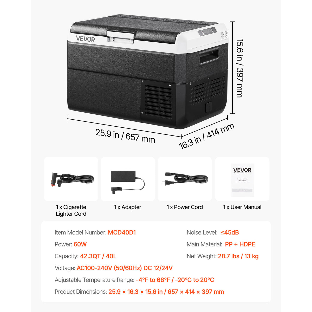 VEVOR 12 Volt Car Refrigerator Portable Freezer 31.7QT Electric Cooler for Camping 25L/30L/40L/50L