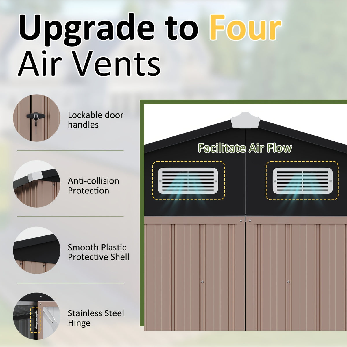 6' X 4' Brown Metal Outdoor Storage Shed with Base Frame, Weather-Resistant Steel Tool Shed with Lockable Doors for Garden, Patio, Backyard, And Lawn