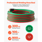 VEVOR Retractable Welding Hose Reel, Hand Crank Manual Rewind Hose Reel with 1/4 Inch x 100FT Twin Oxygen Acetylene Rubber Hose Max 300PSI - T Grade, Ceiling/Wall Mount Steel Reel for Workshop Garages