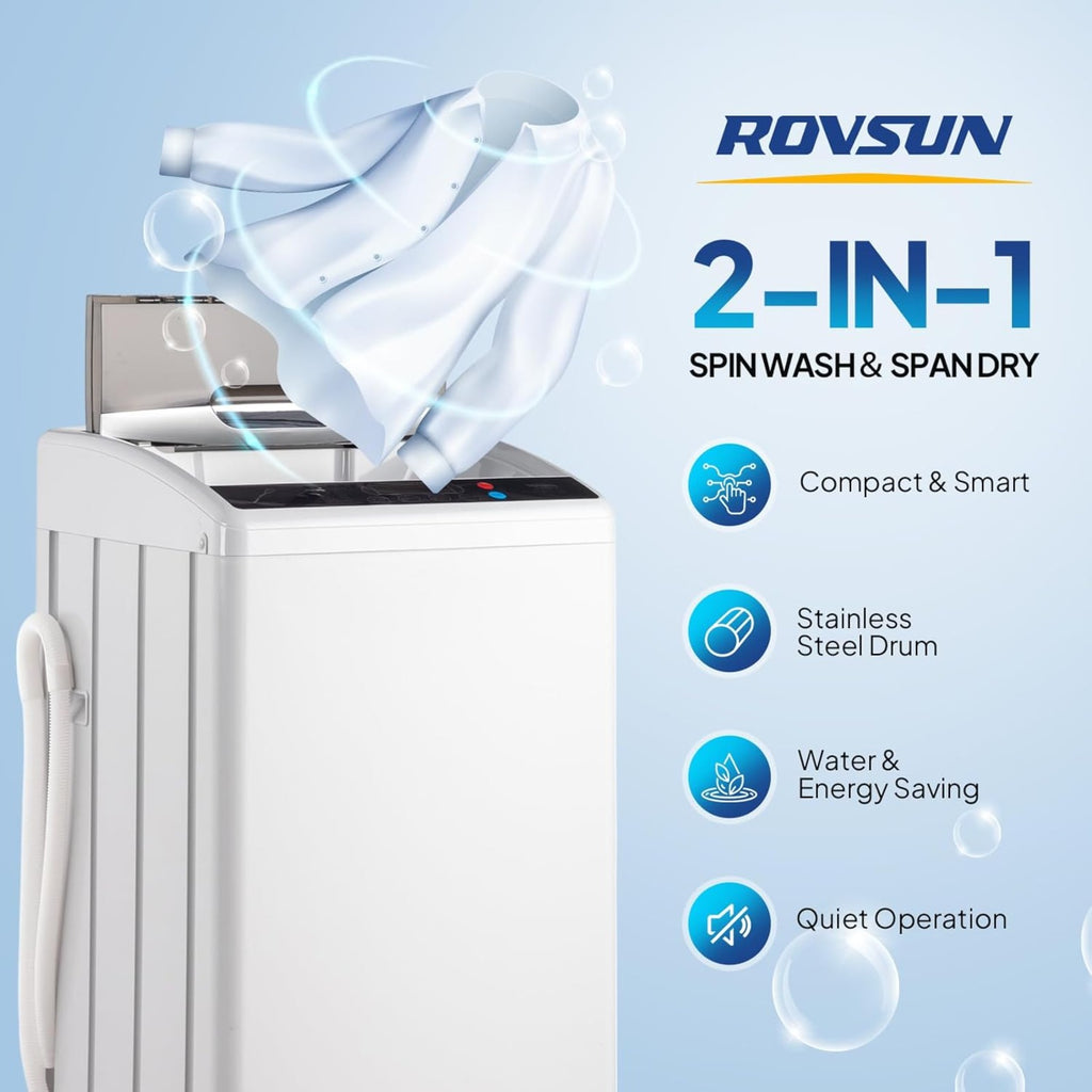 17.8/25 pounds (approximately 8 kilograms) portable washing machine, fully automatic washing machine, equipped with stainless steel tub and drainage pump - 110-volt compact washing machine, suitable for apartments, dormitories, campers, camping, small hou
