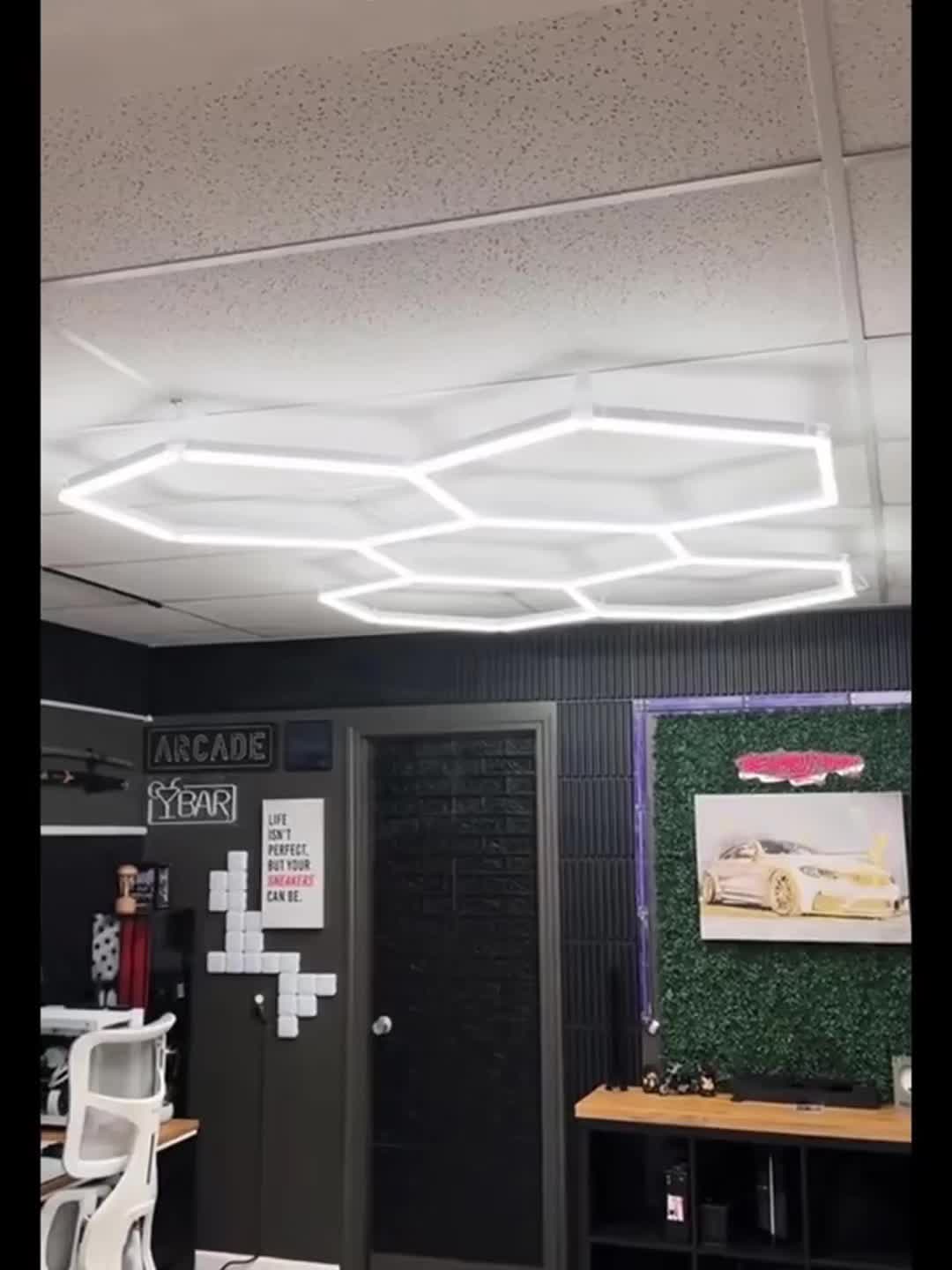 58 Pack Hexagon Garage Lights - 456W 54720LM 14 Grids Hexagon LED Light, 6500K Ultra Bright Honeycomb Hex Lights, Easy Install, Durable Design for Garage, Car Detailing, Workshops, Shops, Gym