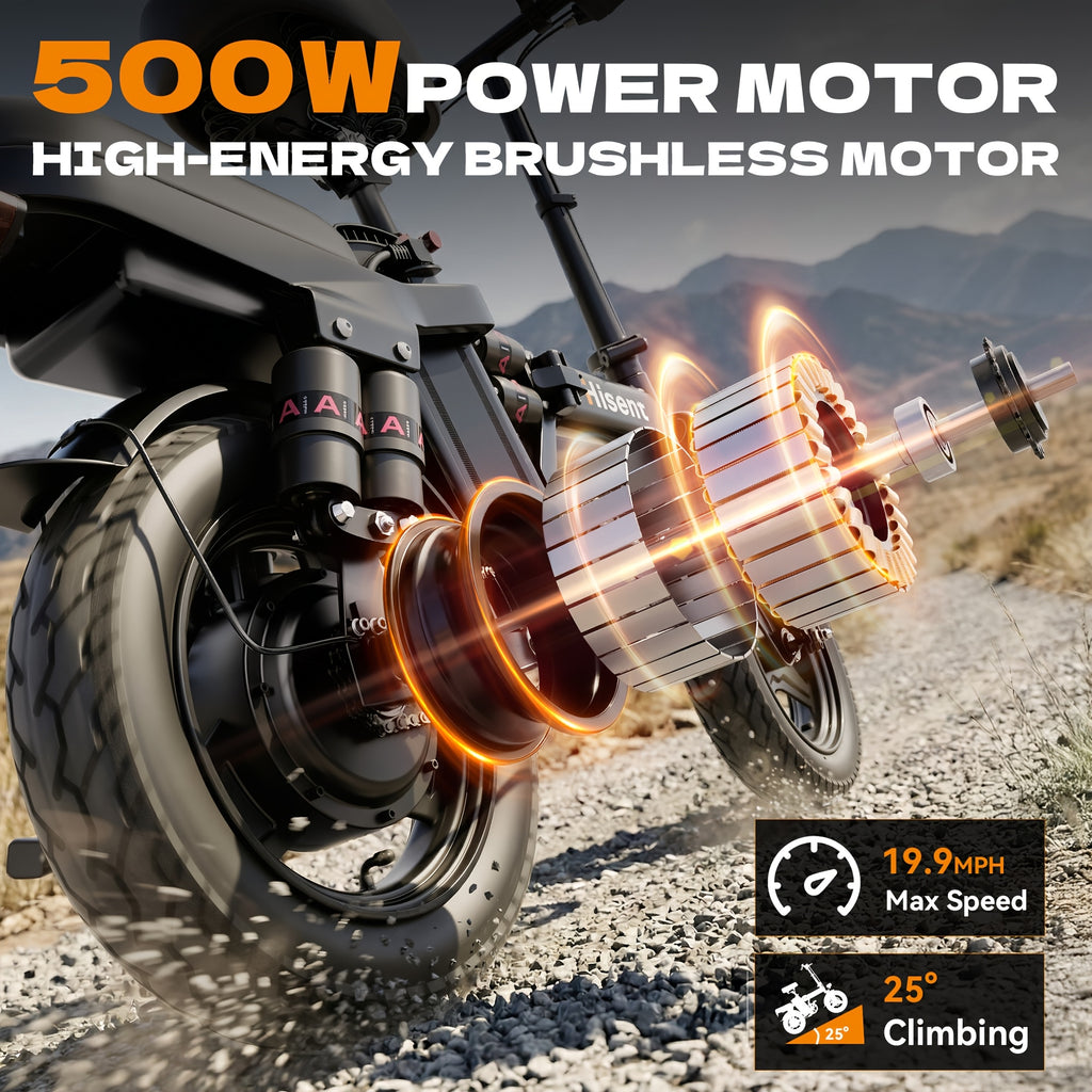 Hisent Foldable Electric Bicycle, Power: 500W Brushless Motor, 48V 10AH/17.5AH Lithium Battery (optional), 12 to 35 Miles Range; Speed: 19.9 MPH, Dual Brakes, LED Headlights, 14-inch Tires, Commuting And School Trips, Stylish Design, Sturdy Structure