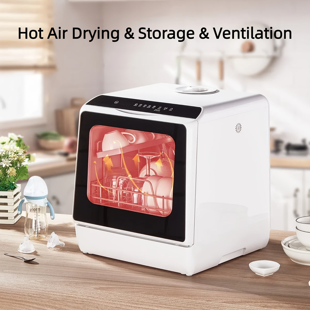 Countertop Dishwasher with 5+2 Programs, Air-Dry, Timer Function, Baby Care, 360° Dual Spray, 167℉ High-Temperature, No Plumbing Required, Portable Dishwasher with 1.32gal Built-in Water Tank, Mini Dishwasher for Home, Apartments, RVs