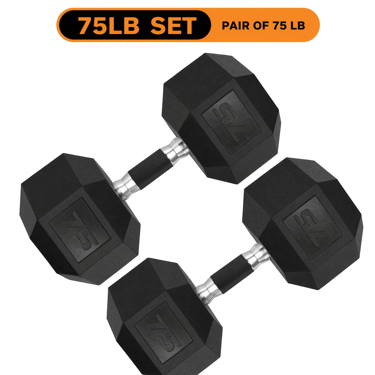 2pcs 60lb/65lb/70lb/75lb Hexagon Rubber Coated Cast Iron Dumbbells, Anti-Slip Grip, Rubber Grip Dumbbells, Rubber Coated Cast Iron