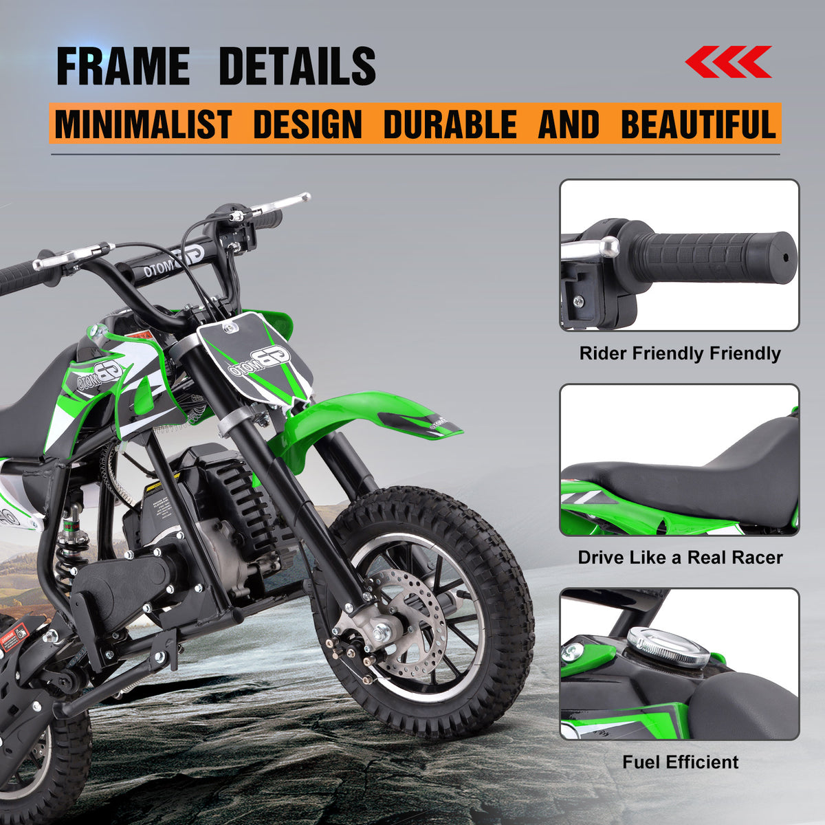 Mini Dirt Bike, 49 CC 2-Stroke Gas Bike (Model :DB001) with Off-Rode Tire, Suspensions, Disc Brakes, Max Load 160Lbs, Up to 20Mph-Included: gloves, face mask, cycling protective gear, cycling boots, and anti-theft lock.