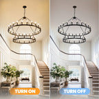 [Modern Farmhouse Chandelier] Modern Farmhouse Chandelier 2 Tier Round Wheel Chandelier Large High Ceiling Light