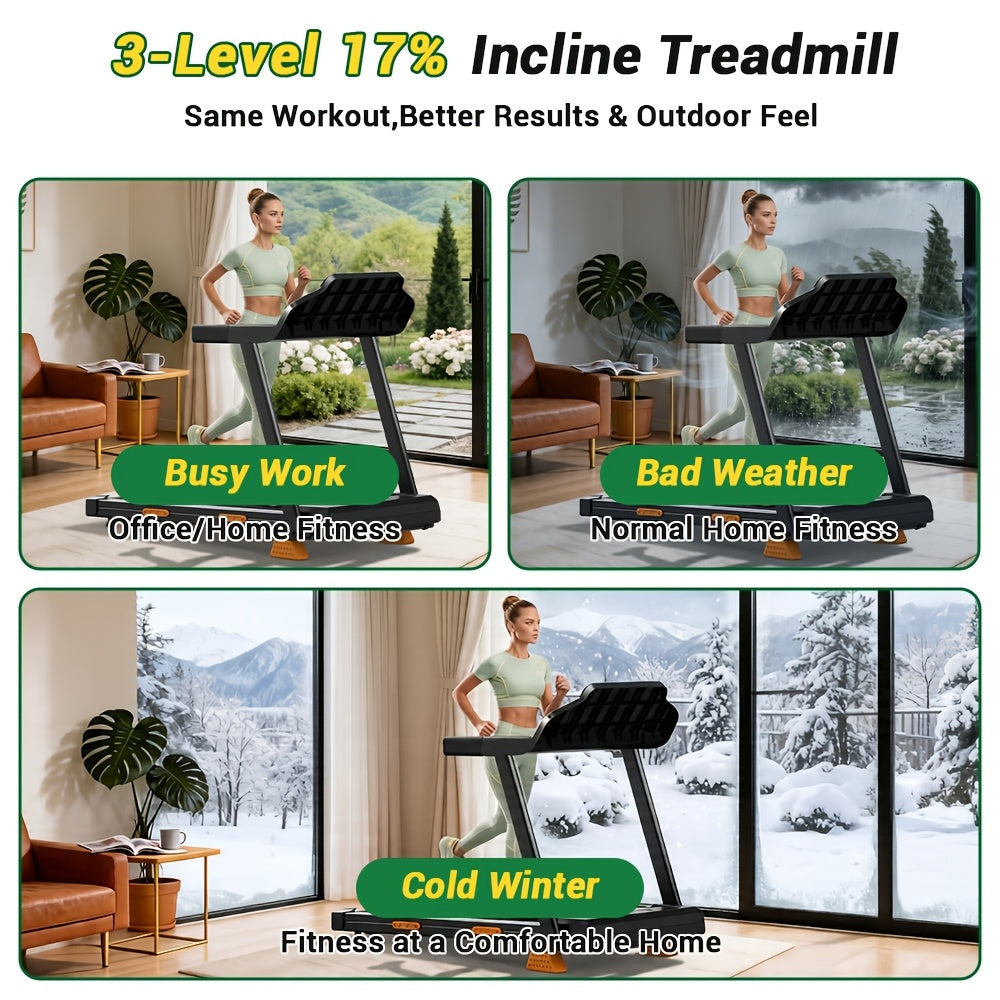 4-in-1 17% Incline Folding Treadmill for Home, 3.0HP Quiet Motor, 300 Lbs Capacity, 7-Layer Shock Absorption with Handrails