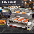 7 Rollers Hot Dog Roller, 19-24 Hot Dogs Capacity, Stainless Steel Hot Dog Machine with Bun Warmer Shelf, Dual Temp Control, Glass Cover, Removable Tray for Commercial And Party (1050W)