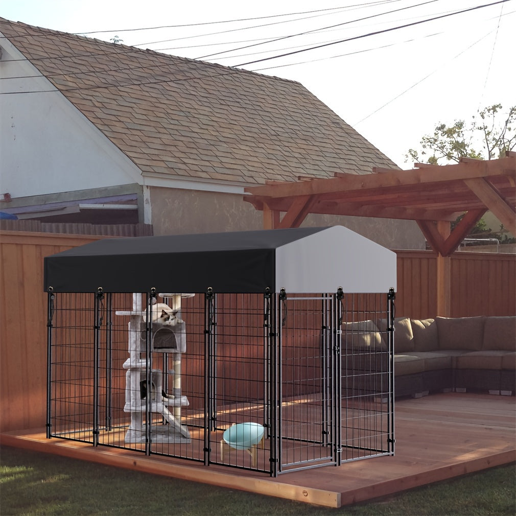 Large Dog Cage Heavy Duty Metal Dog Kennel Outdoor Indoor With Waterproof Cover S-XL