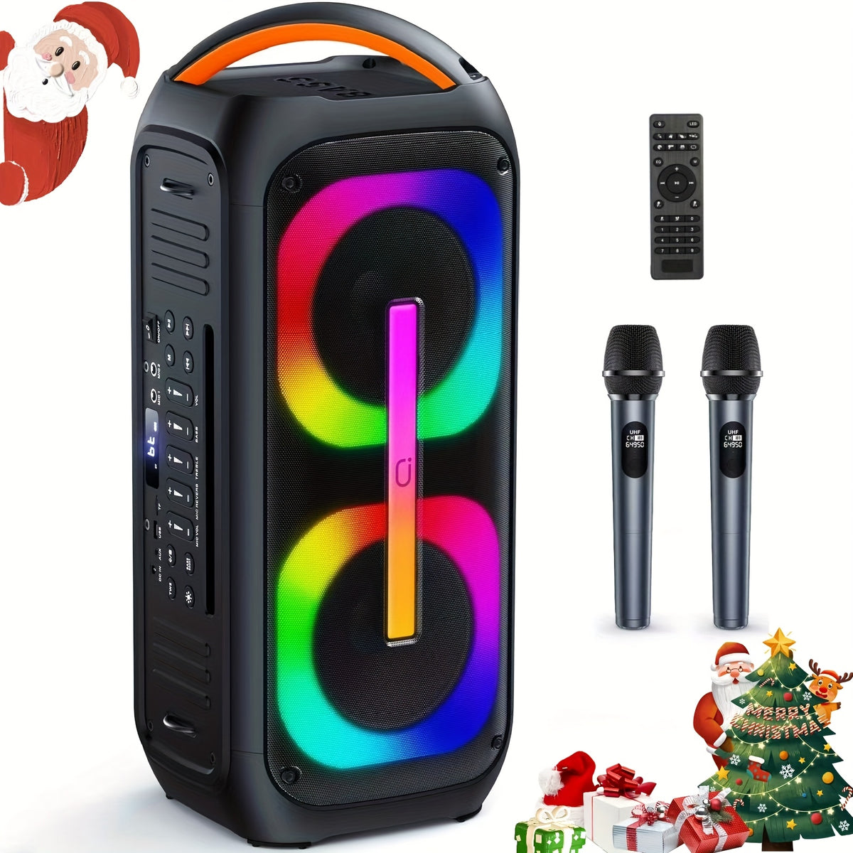 Large Karaoke Machine, Karaoke Speaker with 2 Wireless Microphones, Portable Speaker with Beat Light Show, Singing Machine Karaoke Home Speaker System with MIC Reverb, AUX Input, T11-T