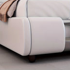 Contemporary Platform Bed Frame Made of Faux Leather, Featuring Iron Metal Accents, an Adjustable Headboard, And Wooden Slats for Support, Eliminating The Need for a Box Spring